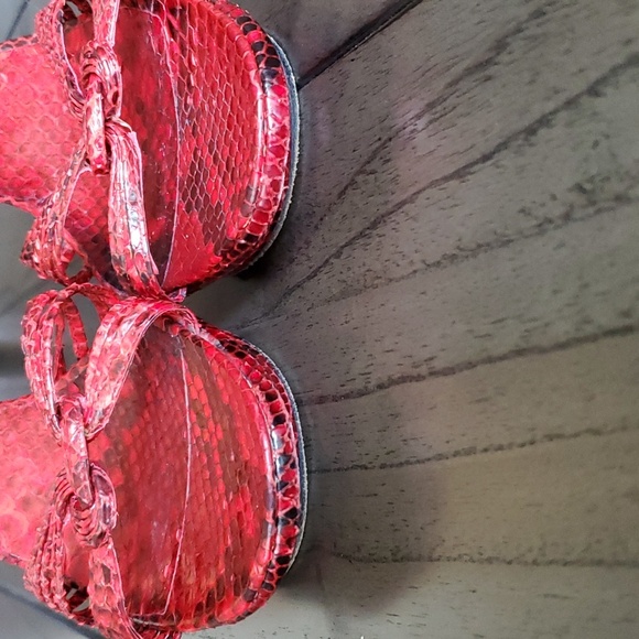 René Caovilla Snakeskin Slingback Heel Sandals, Red, 39EU (9US) - Picture 4 of 15